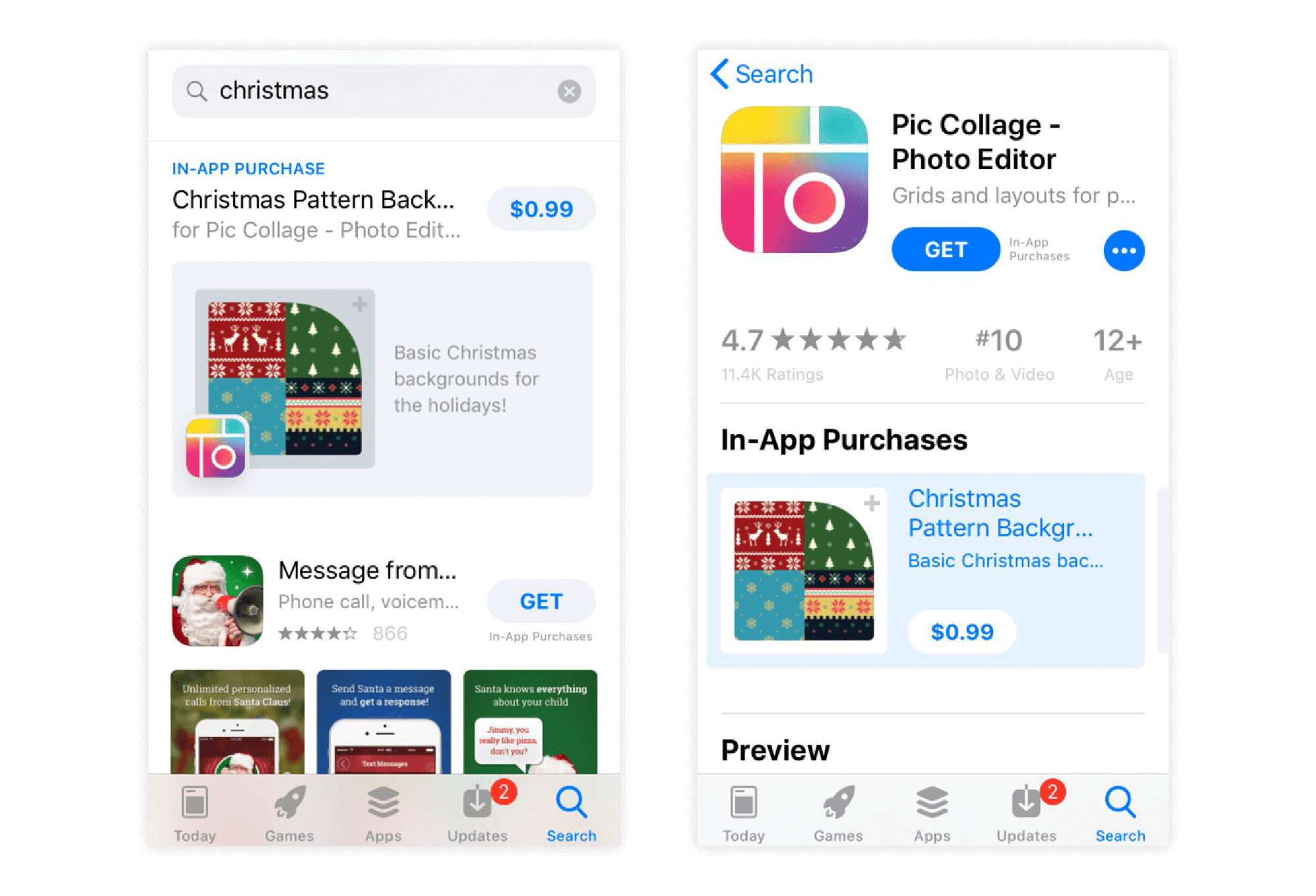 ASO holiday optimization promoting in-app purchases with festive visuals