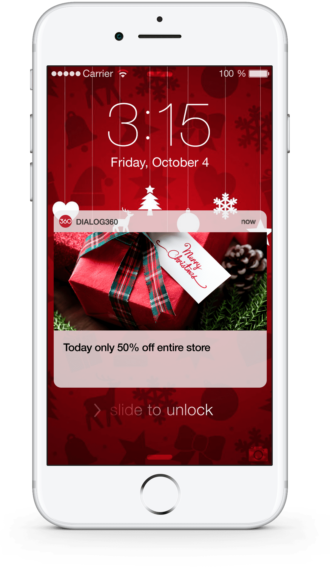 Christmas push notification example with a holiday sale offer