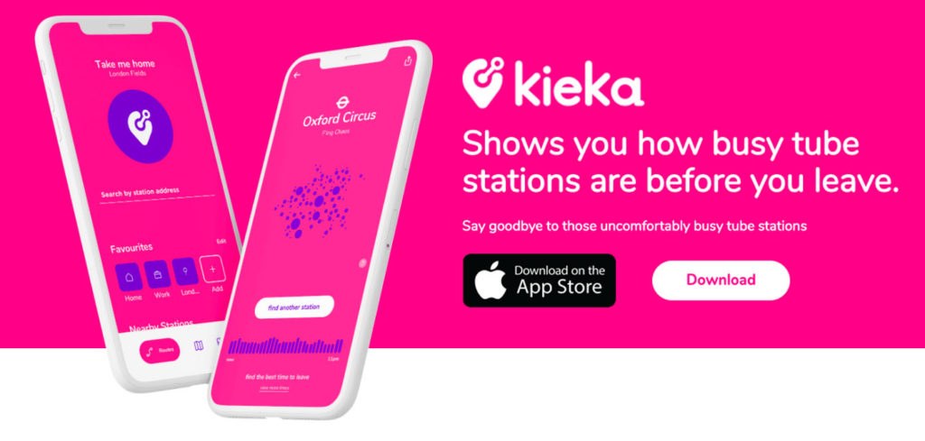 Kieka navigation app promotional banner for London commuters
