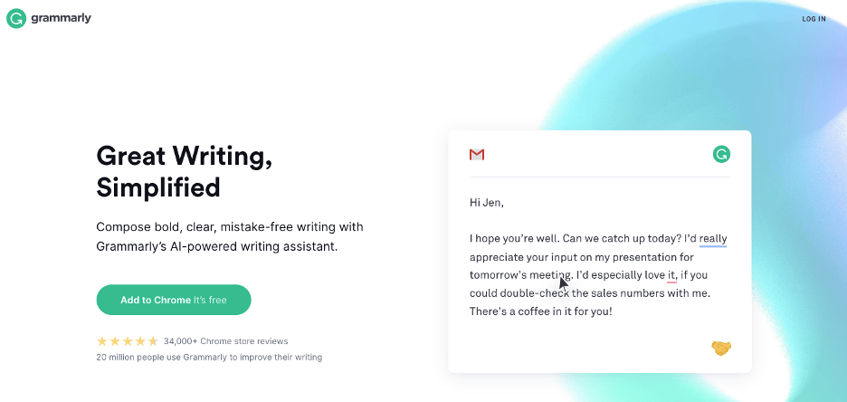 Grammarly Add to Chrome and It's Free call-to-action