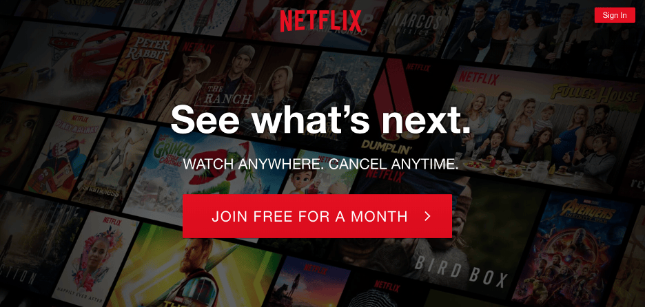 Netflix Join Free For A Month call-to-action button