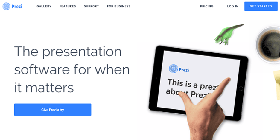 Prezi Give Prezi A Try call-to-action with minimalist design