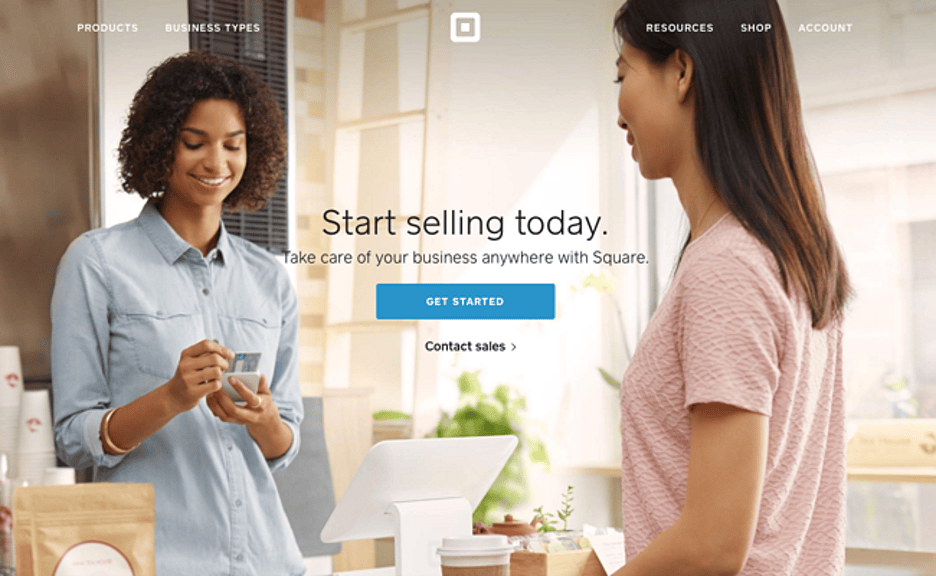 Square Get Started call-to-action with matching credit card colors