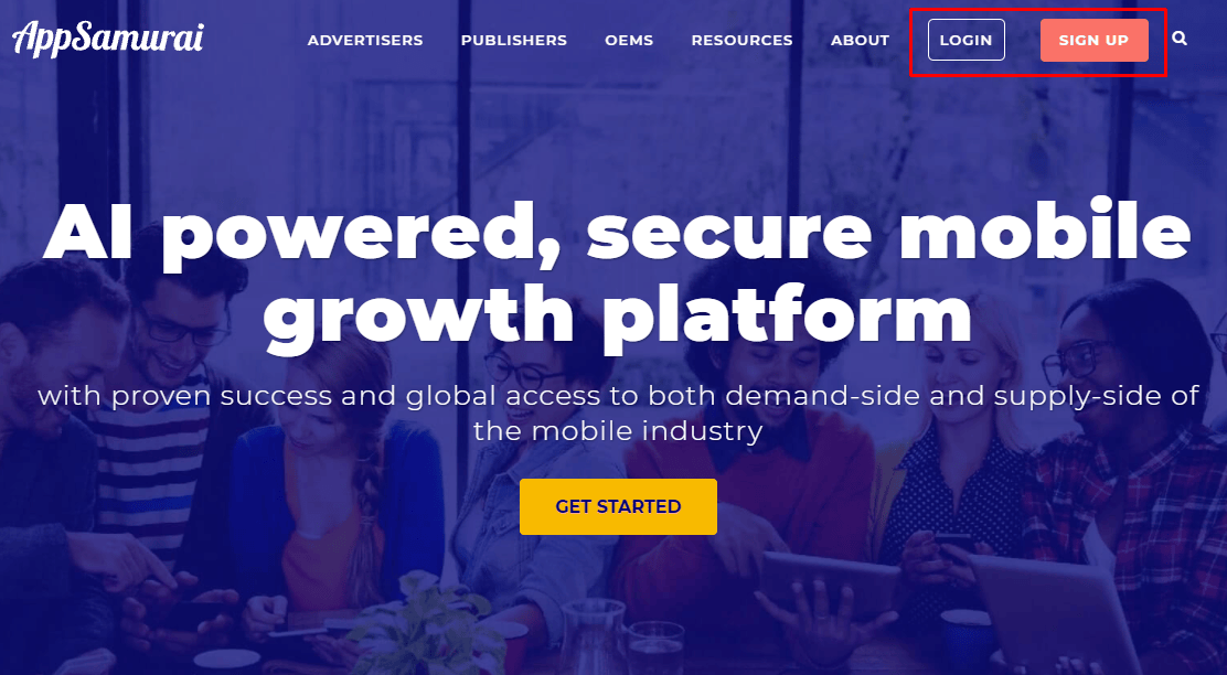 App Samurai website navigation menu with login and signup buttons