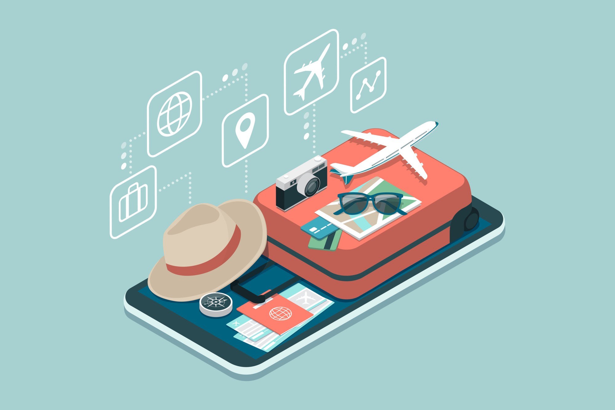 Person sharing travel photos on social media using a smartphone