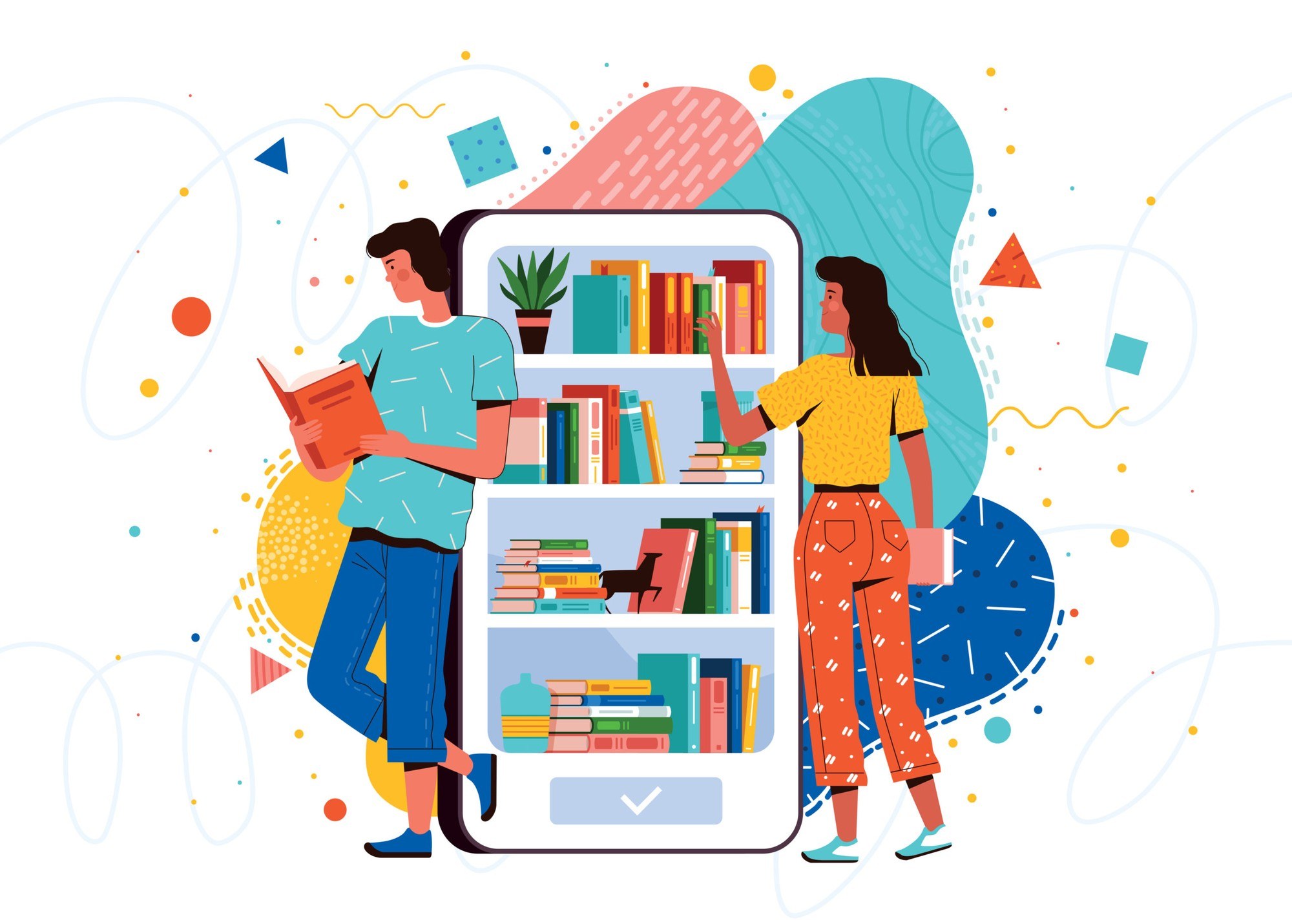Parent and child reading an educational magazine together