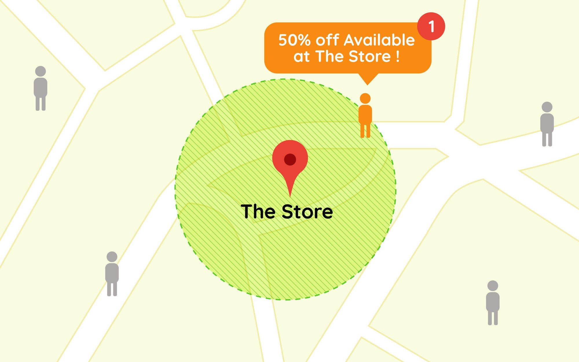 Person using a smartphone app with a geofencing location boundary on a map