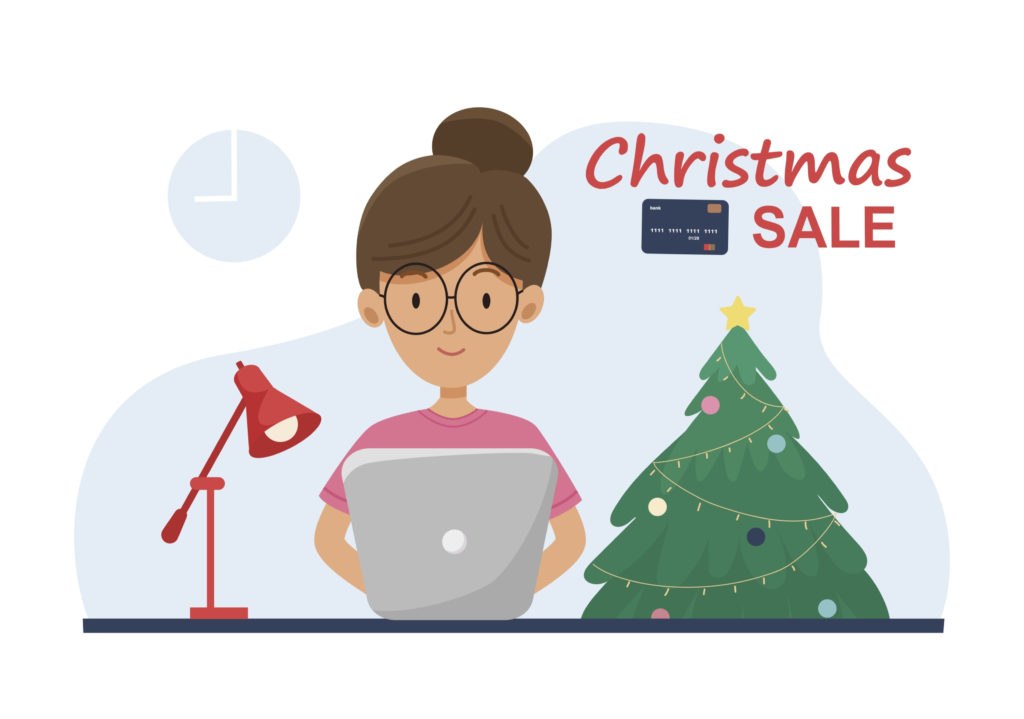 Mobile app screen decorated with a festive Christmas holiday theme