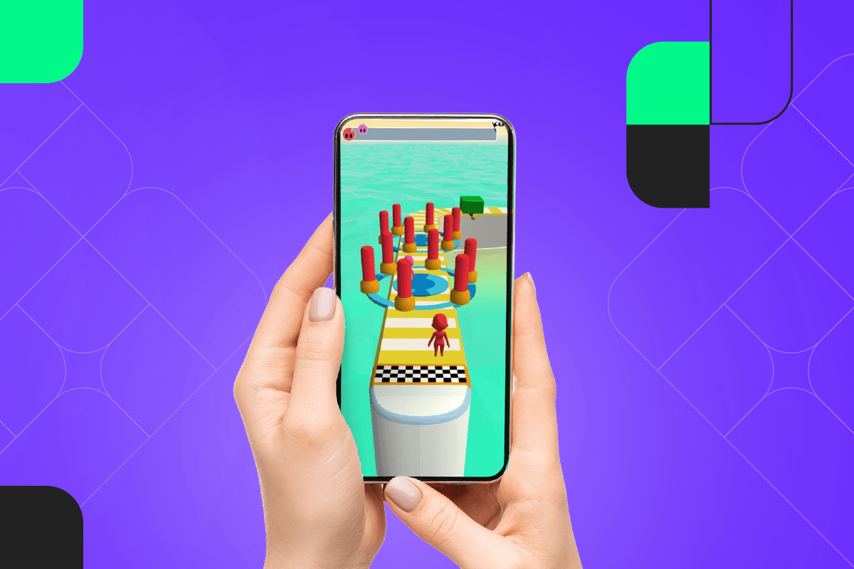Mobile game on a smartphone screen with colorful gameplay