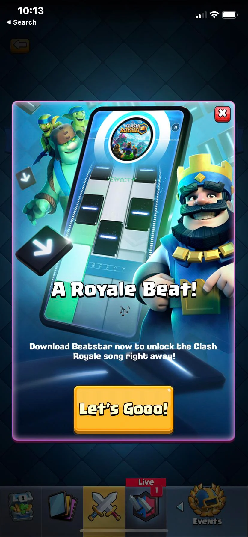 Clash Royale mobile game gameplay screenshot showing card battle arena