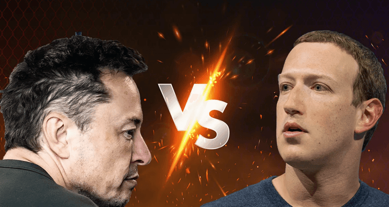 Elon Musk and Mark Zuckerberg cage match rivalry illustration