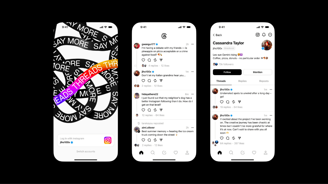 Threads app homepage search activity and profile pages