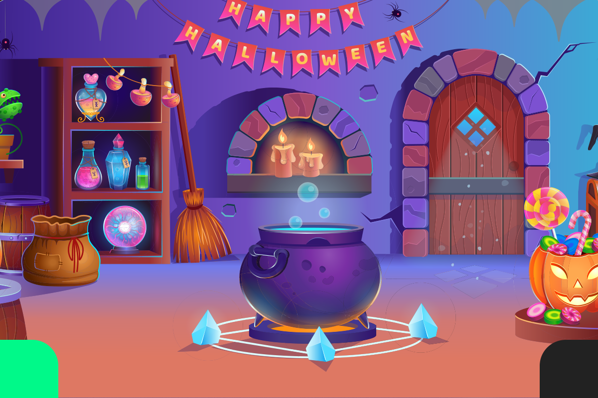 Halloween-themed e-commerce product display with costumes and decorations