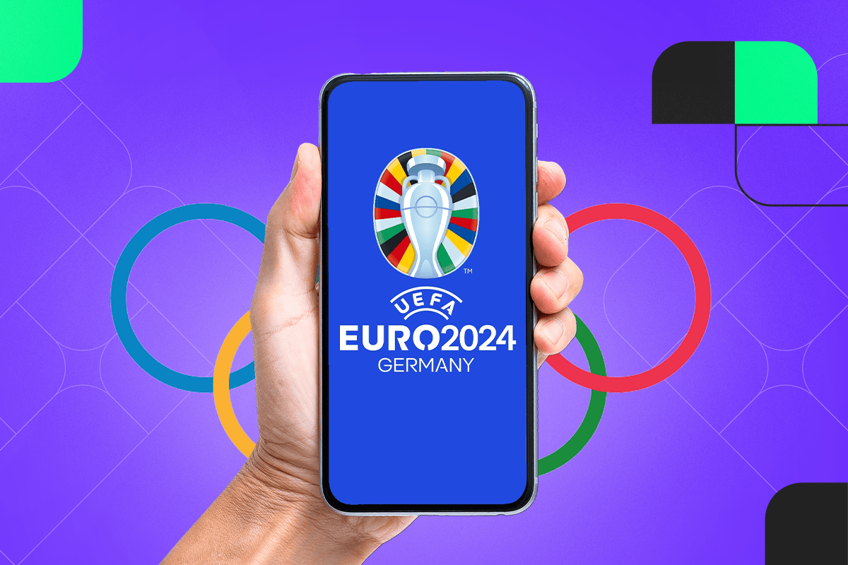 Sports-themed mobile ad creative for Euro 2024 and Olympics campaigns