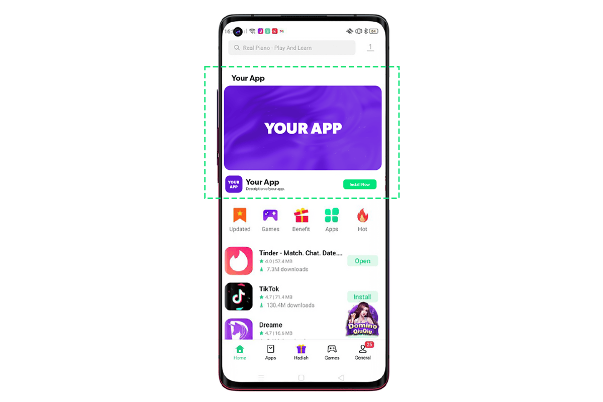 OEM banner ad placed within Android device interface