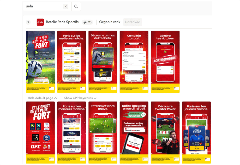 Betclic custom product pages featuring Euro Cup soccer imagery in France