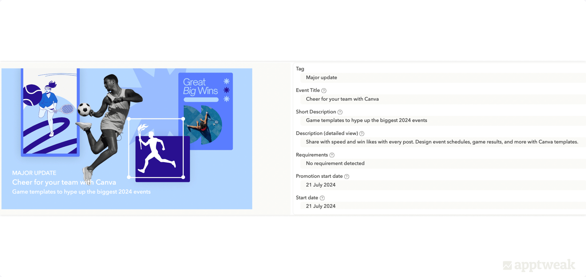Canva App Store in-app event banner celebrating the Olympics