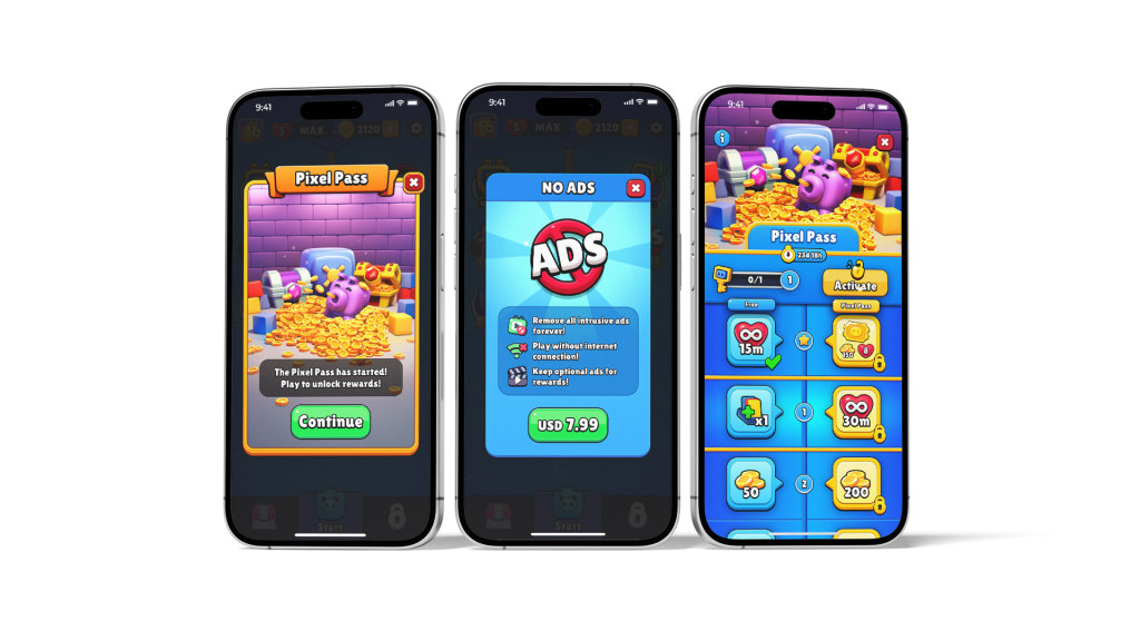 Pixel Flow daily revenue breakdown showing IAP and ads exceeding $550K