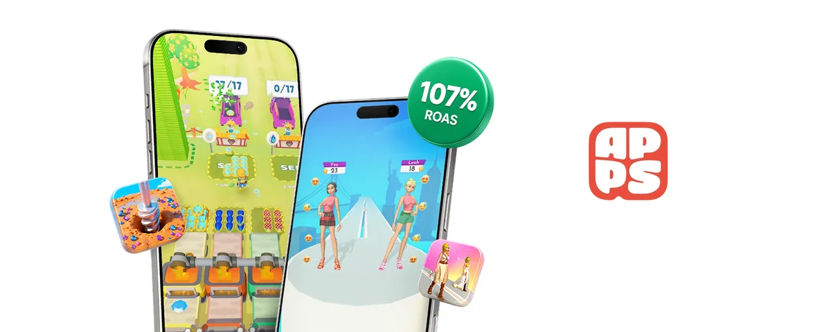 Màn hình game di động APPS với chú thích ROAS 107%
