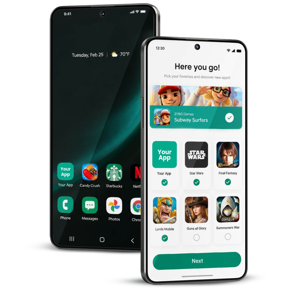 두 대의 Android 기기에서 구현되는 AppSamurai OEM 앱 디스커버리