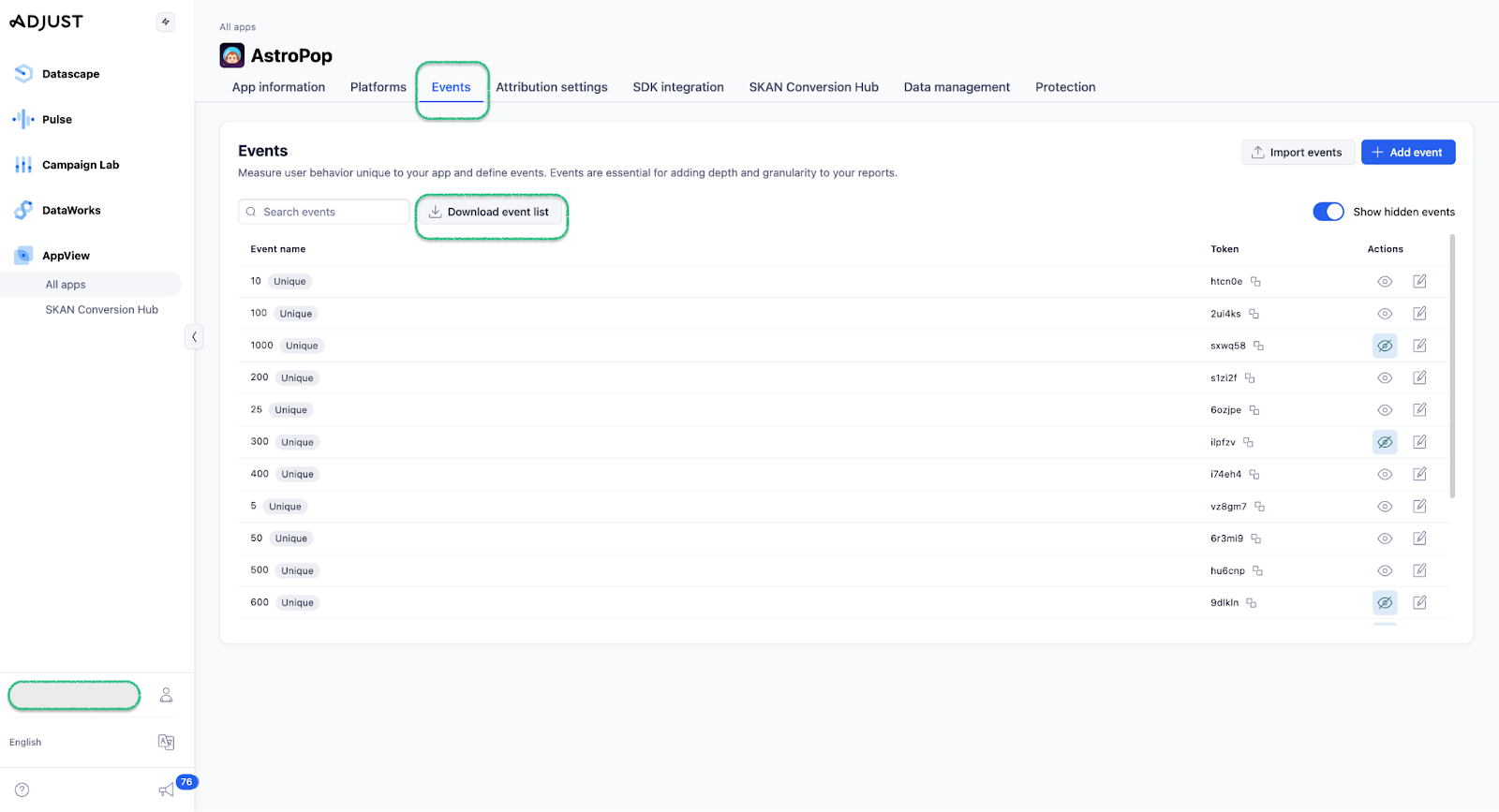 Downloading the event list from the Events section to share with AppSamurai