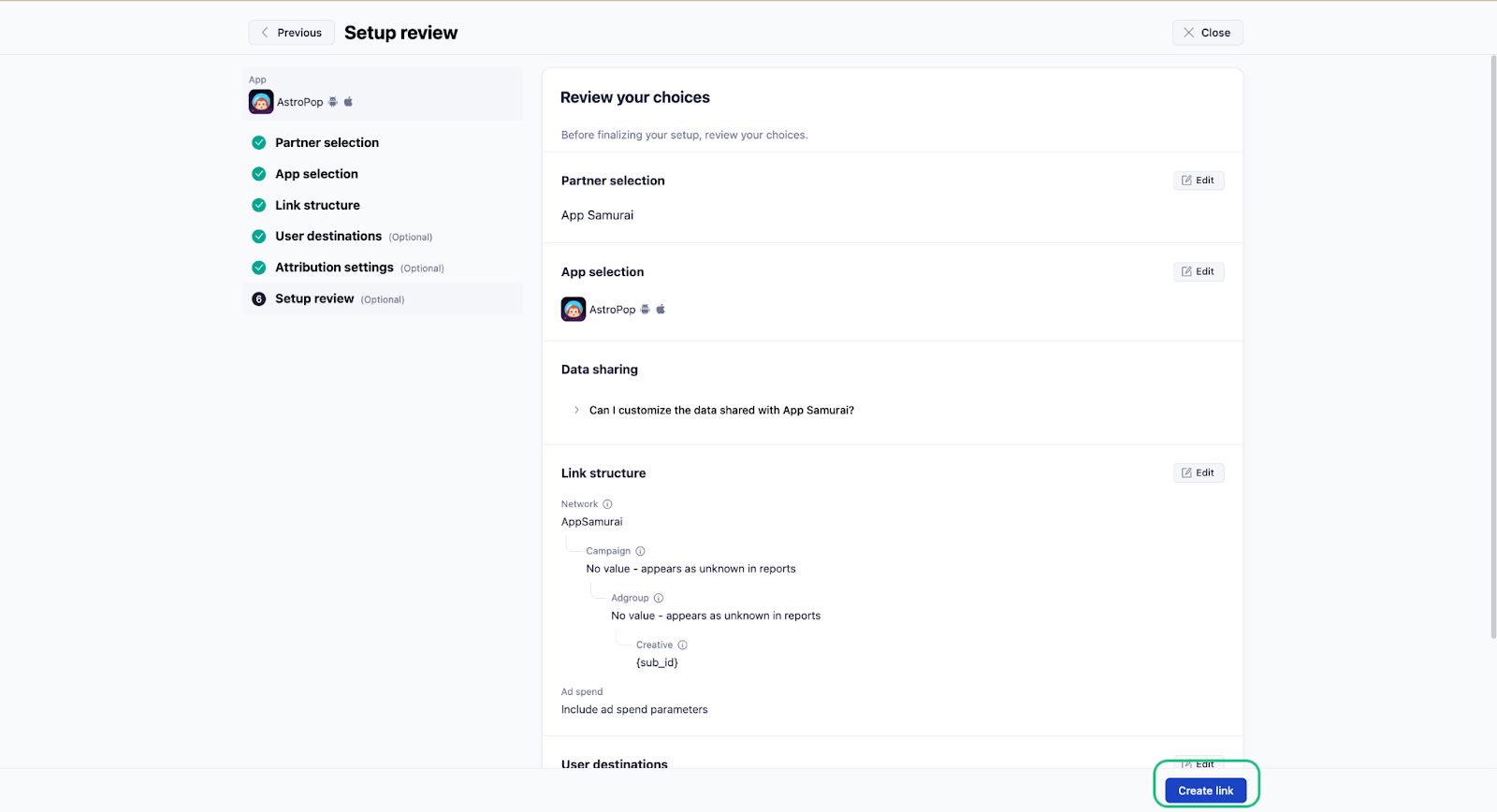 Creating the attribution link in Adjust