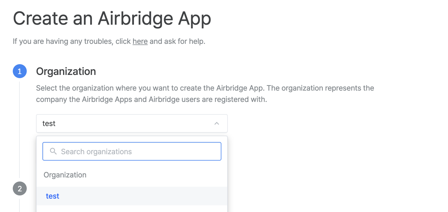 Selecting the organization for the new Airbridge app