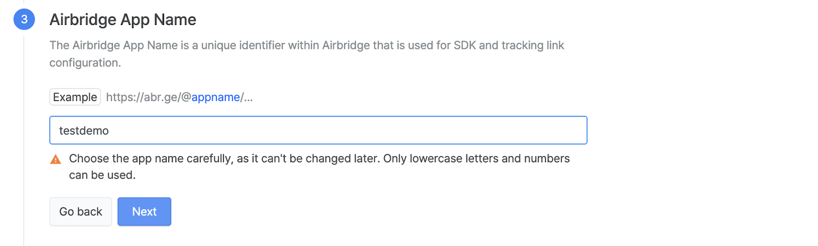 Entering the App Name as a unique identifier