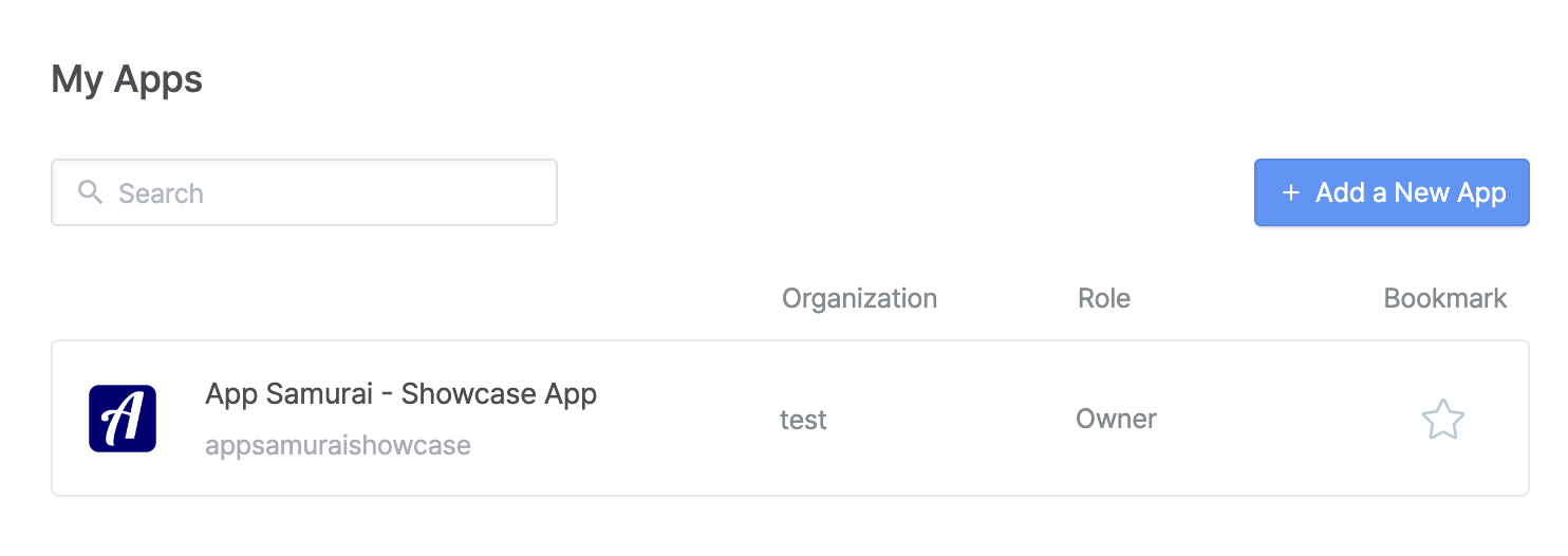 The newly created app listed in the My Apps section