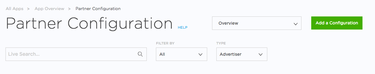 The partner configuration page with the Add a Configuration button