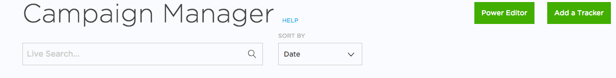 The Campaign Manager page with the Add a Tracker button