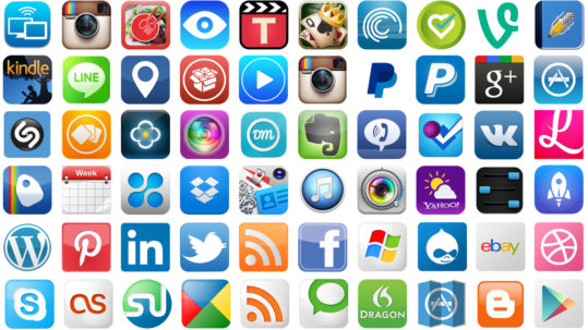 Popular app icons on white background
