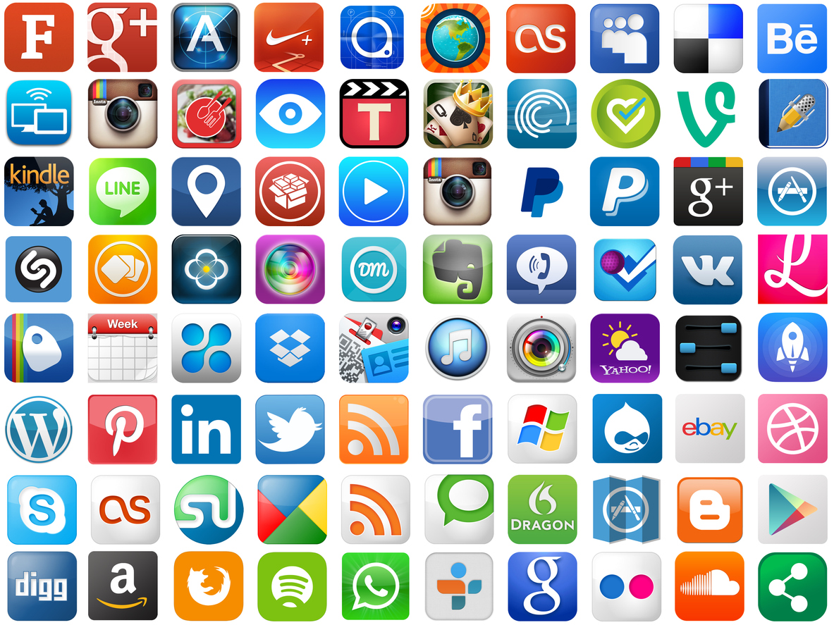 Popular app icons on white background