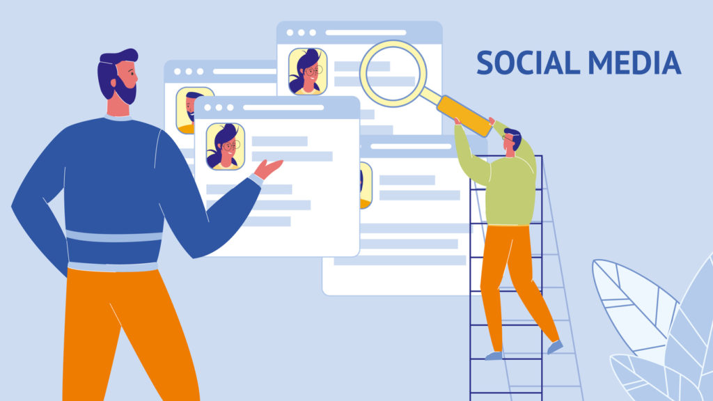 social-media-web-banner-with-text-man-on-ladder-with-magnifier-looking-at-browse-tabs